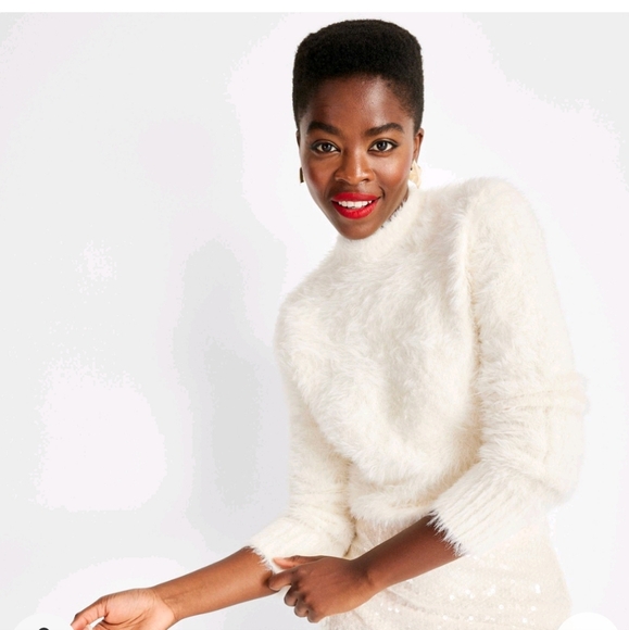 Future Collective Women's Crewneck Eyelash Sweater ~ Cream - Picture 3 of 11